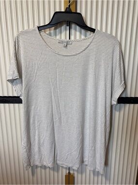 Green Envelope White and Light Gray Striped Short Sleeve Dolman Tee